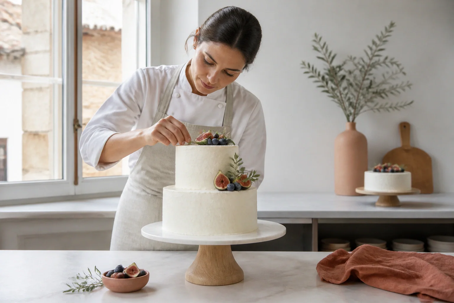 Gâteau de mariage préparé dans un atelier — illustration générée par IA