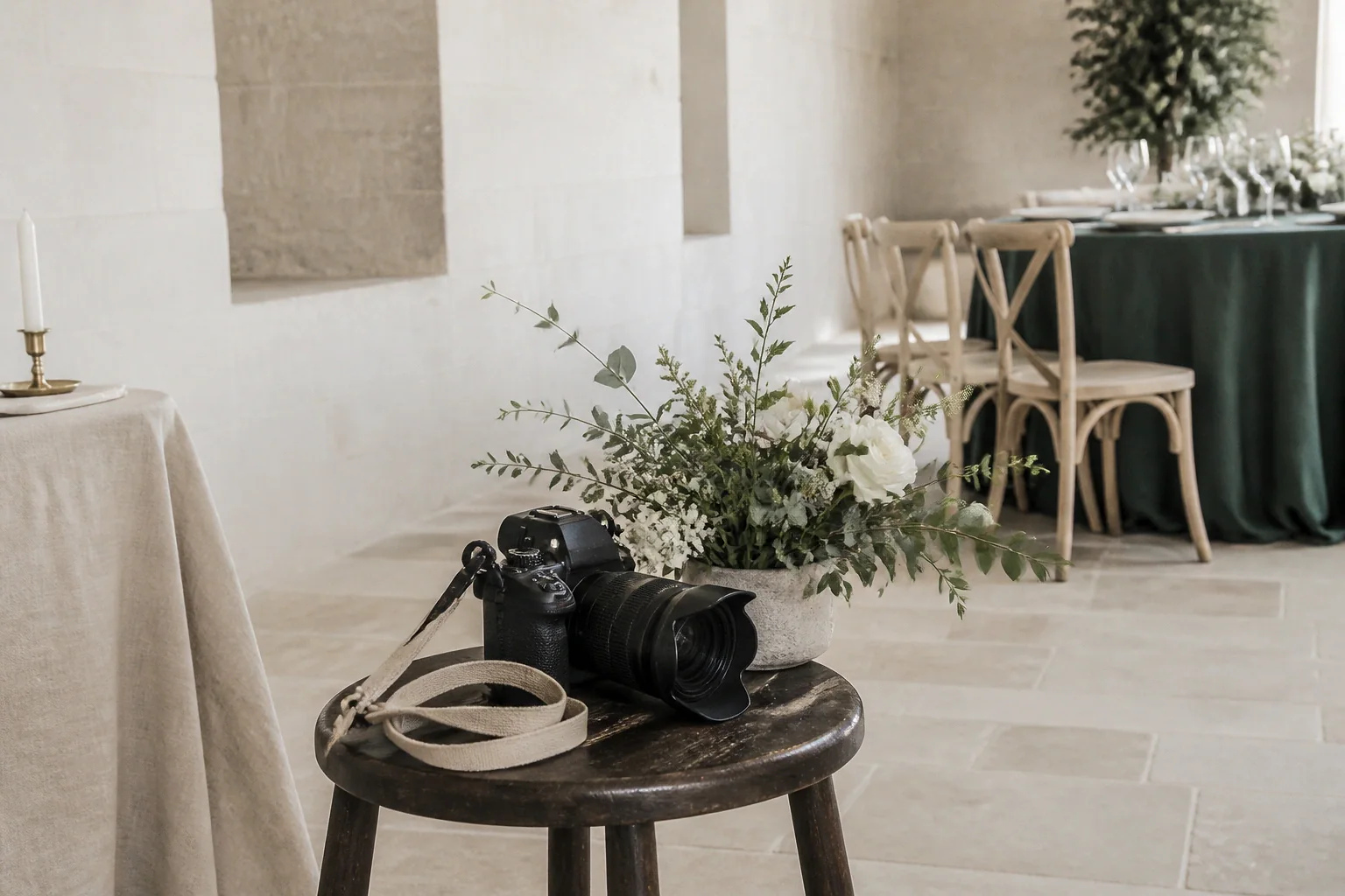Appareil photo et accessoires de reportage de mariage — illustration générée par IA