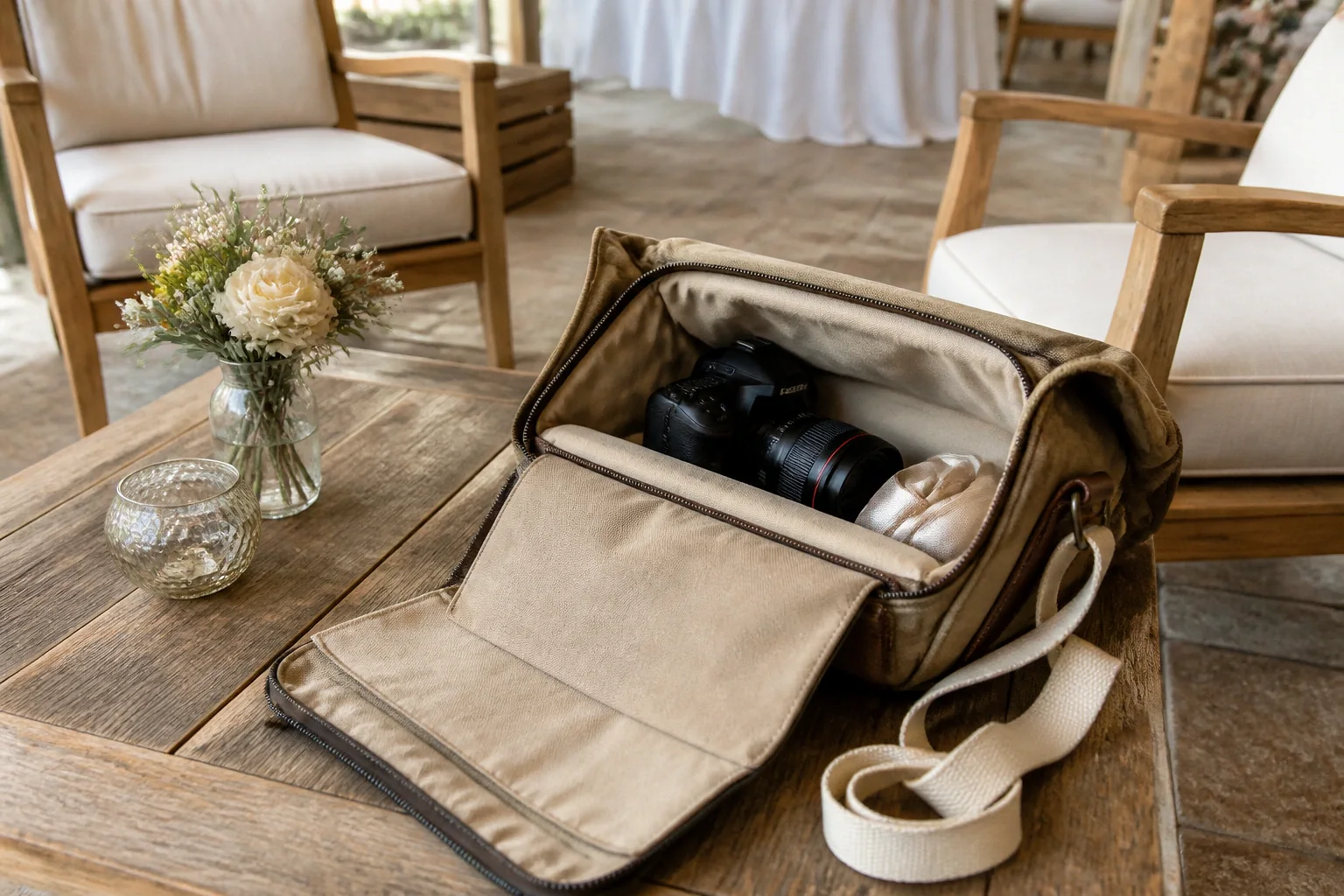 Appareil photo et accessoires de reportage de mariage — illustration générée par IA