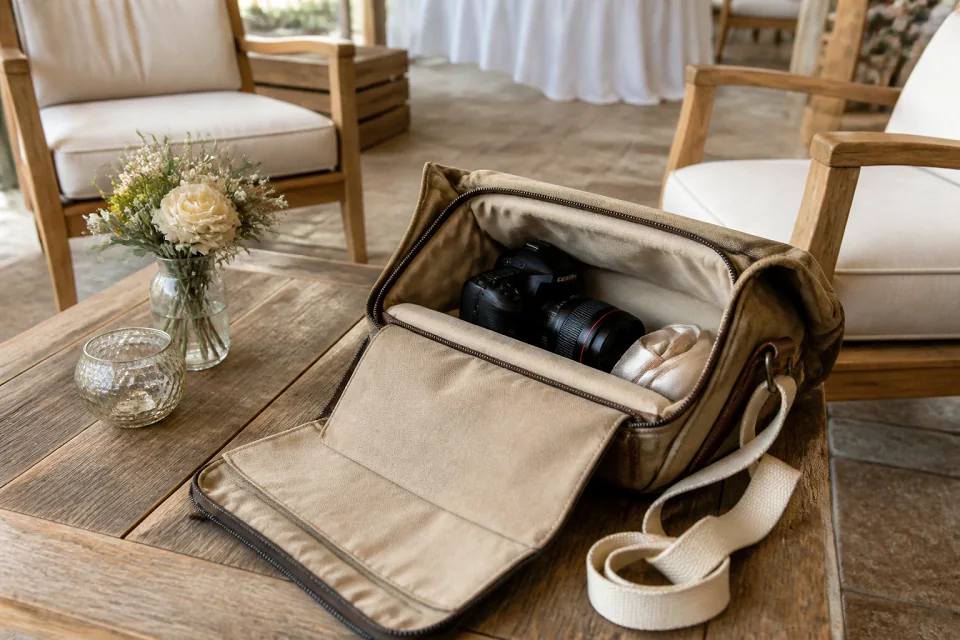 Appareil photo et accessoires de reportage de mariage — illustration générée par IA