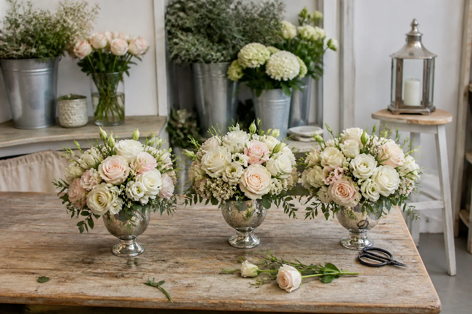 Préparation florale pour un mariage — illustration générée par IA