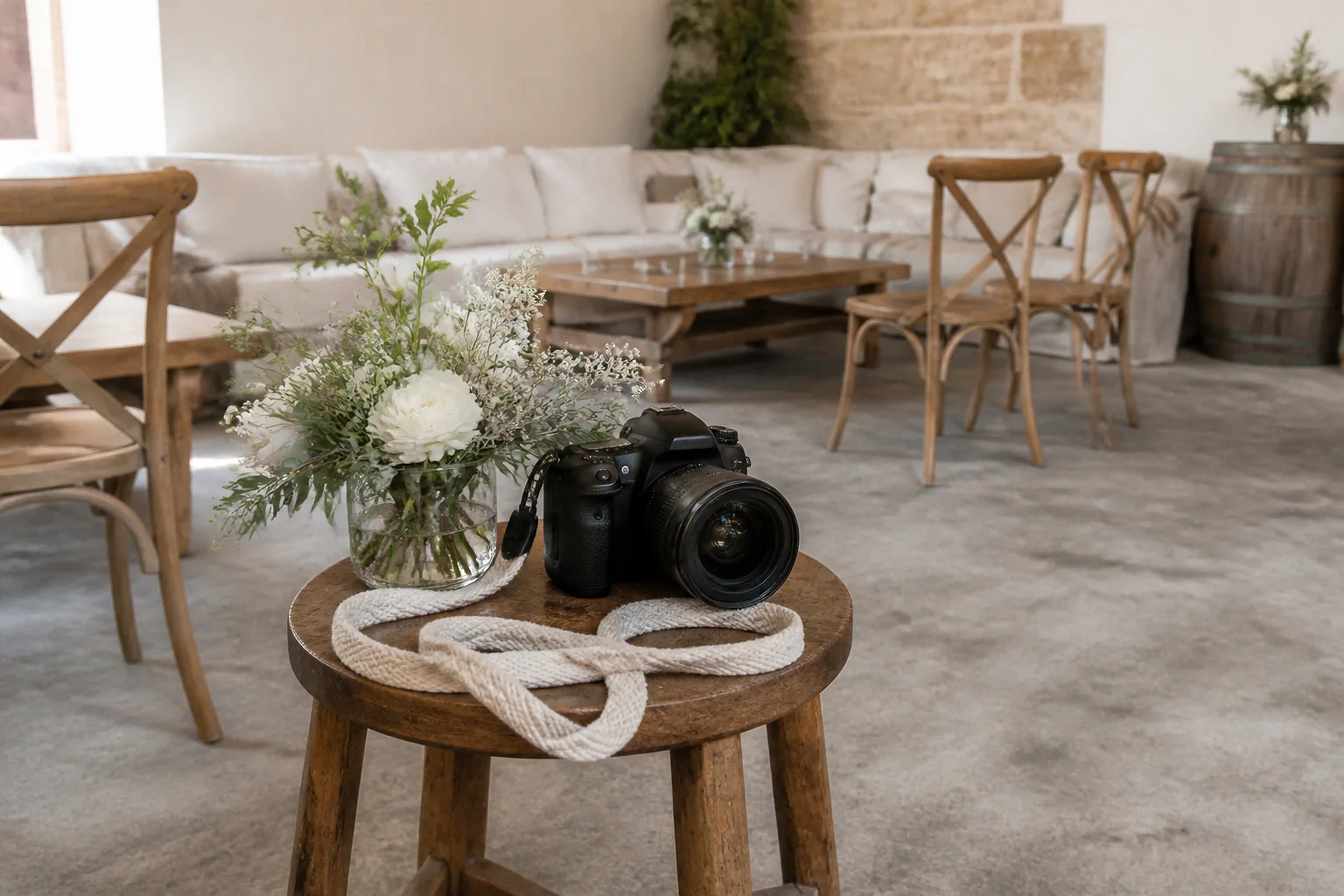 Appareil photo et accessoires de reportage de mariage — illustration générée par IA