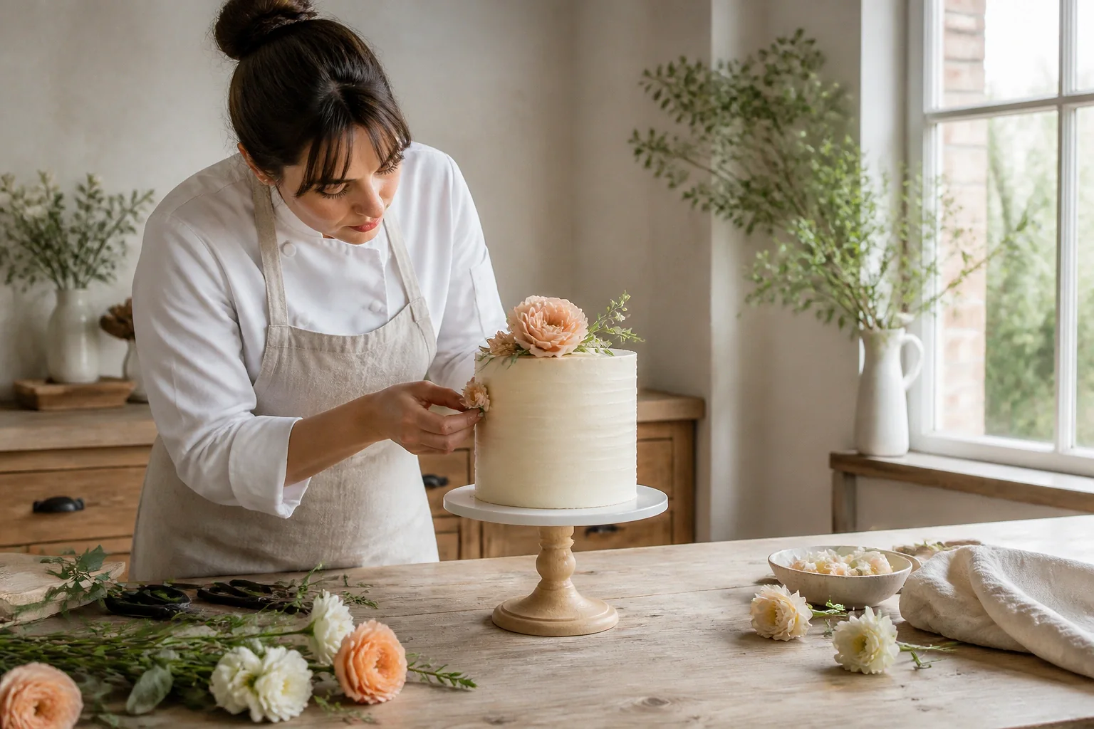 Gâteau de mariage préparé dans un atelier — illustration générée par IA