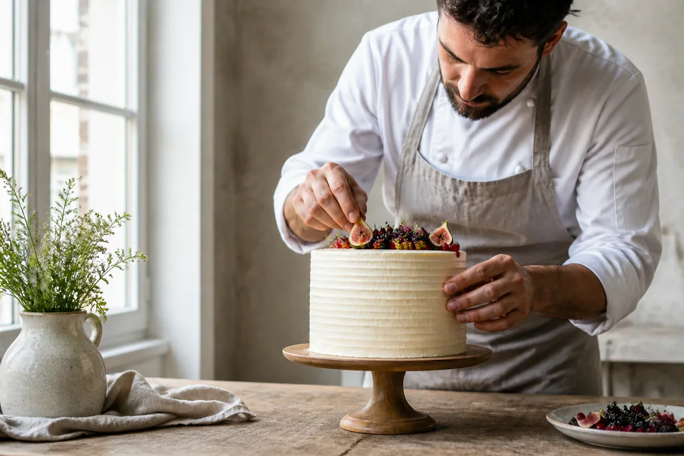 Gâteau de mariage préparé dans un atelier — illustration générée par IA