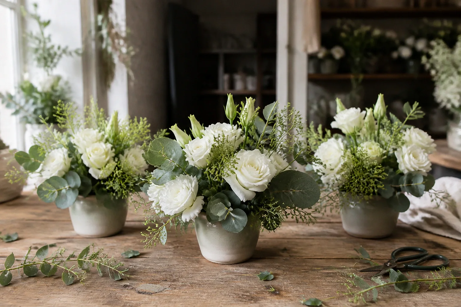 Préparation florale pour un mariage — illustration générée par IA