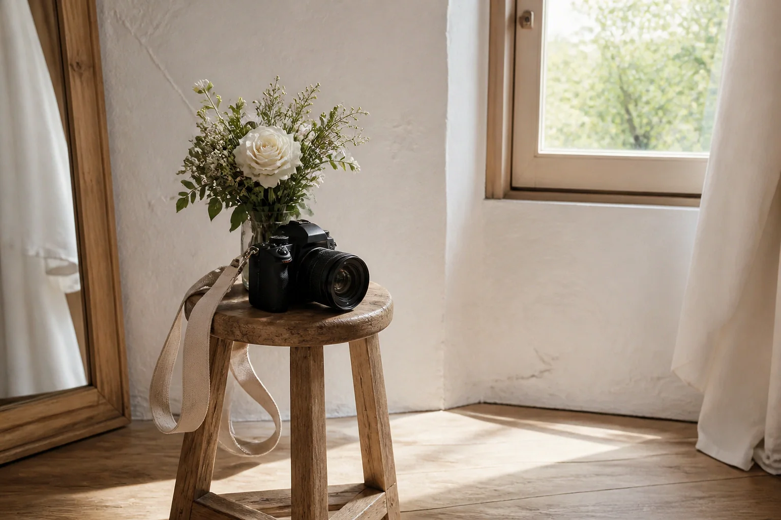 Appareil photo et accessoires de reportage de mariage — illustration générée par IA