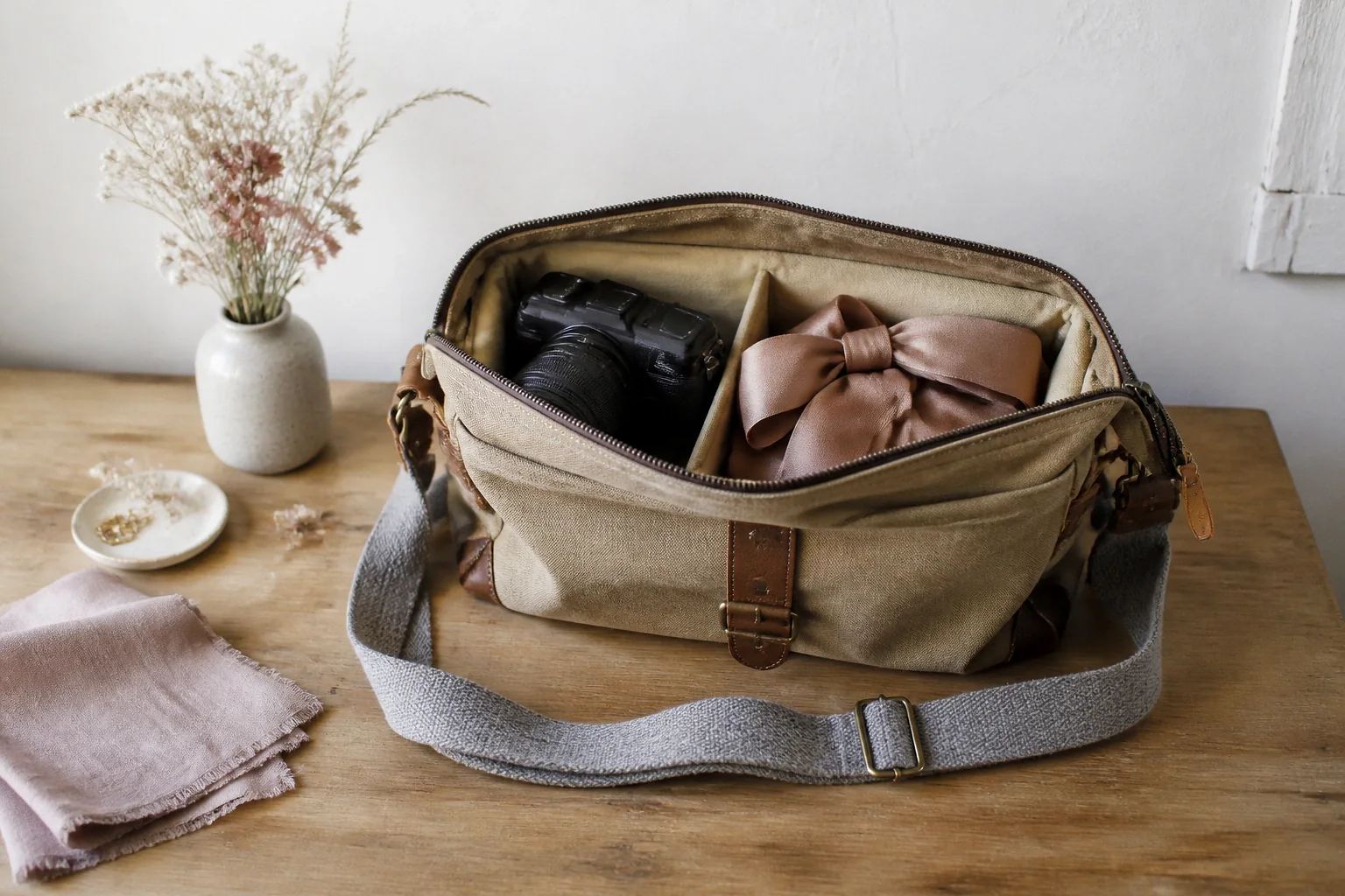 Appareil photo et accessoires de reportage de mariage — illustration générée par IA