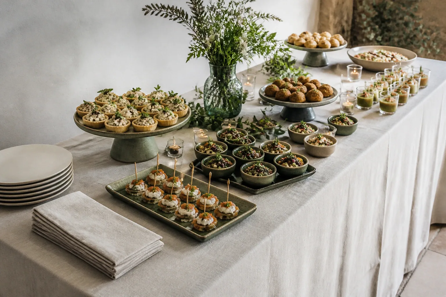 Préparations salées pour un cocktail de mariage — illustration générée par IA