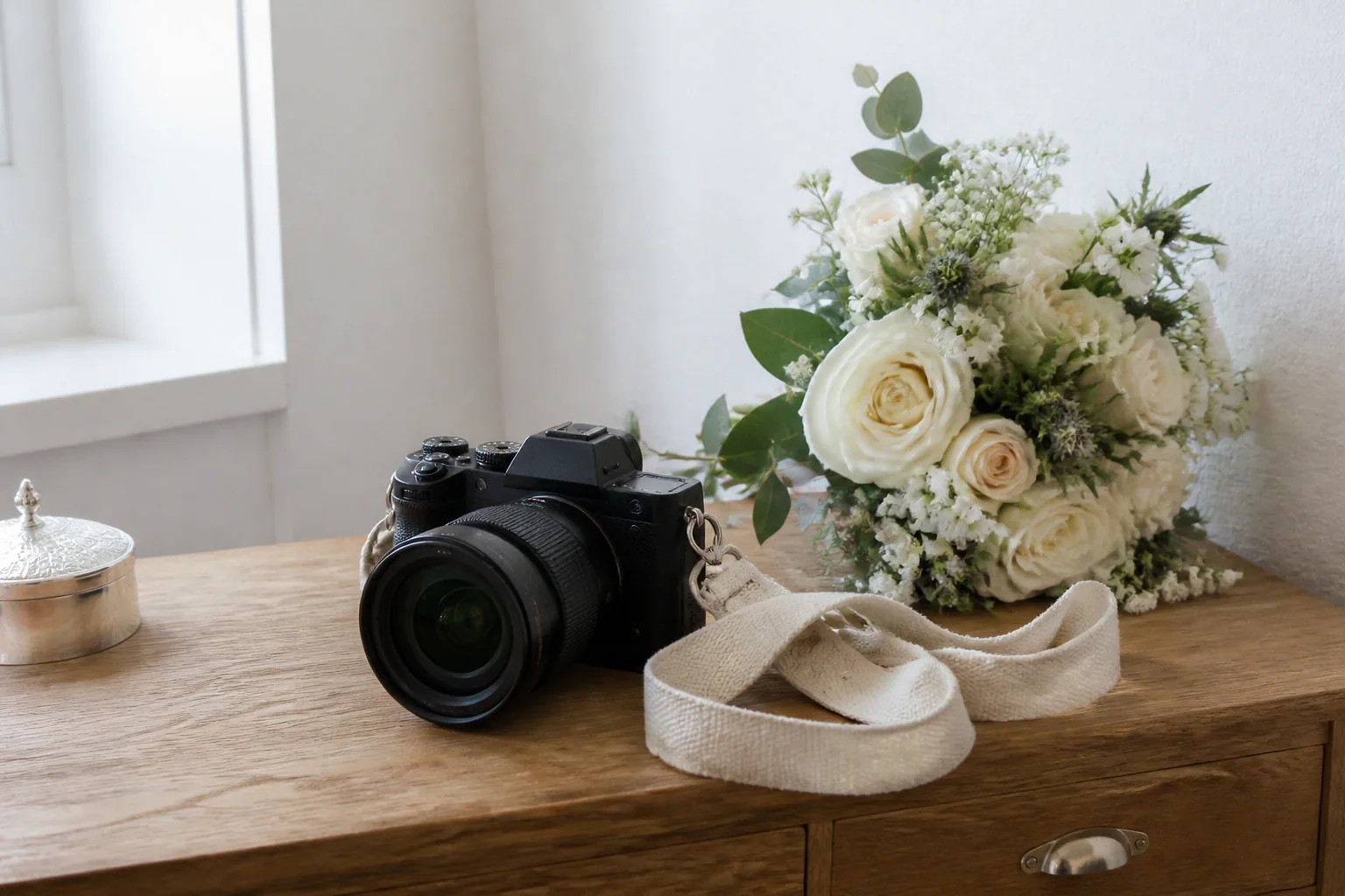 Appareil photo et accessoires de reportage de mariage — illustration générée par IA