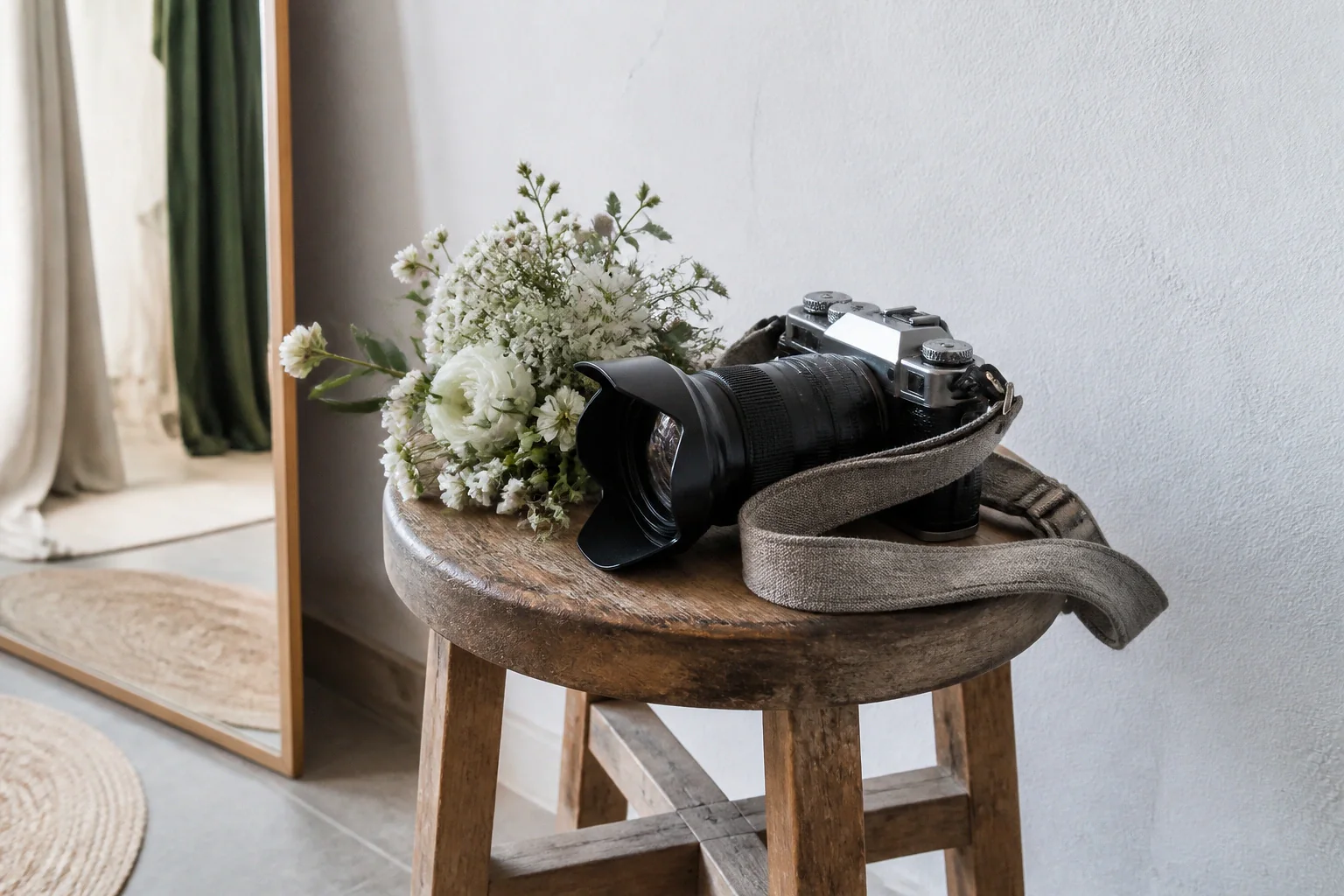 Appareil photo et accessoires de reportage de mariage — illustration générée par IA