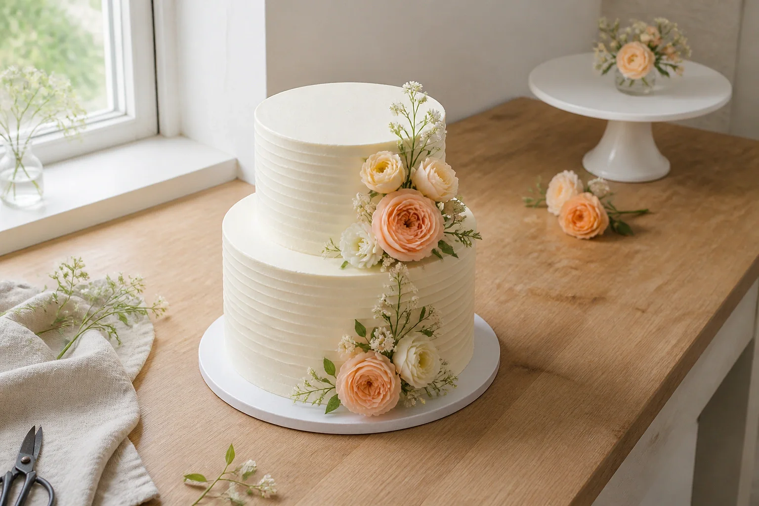 Gâteau de mariage préparé dans un atelier — illustration générée par IA