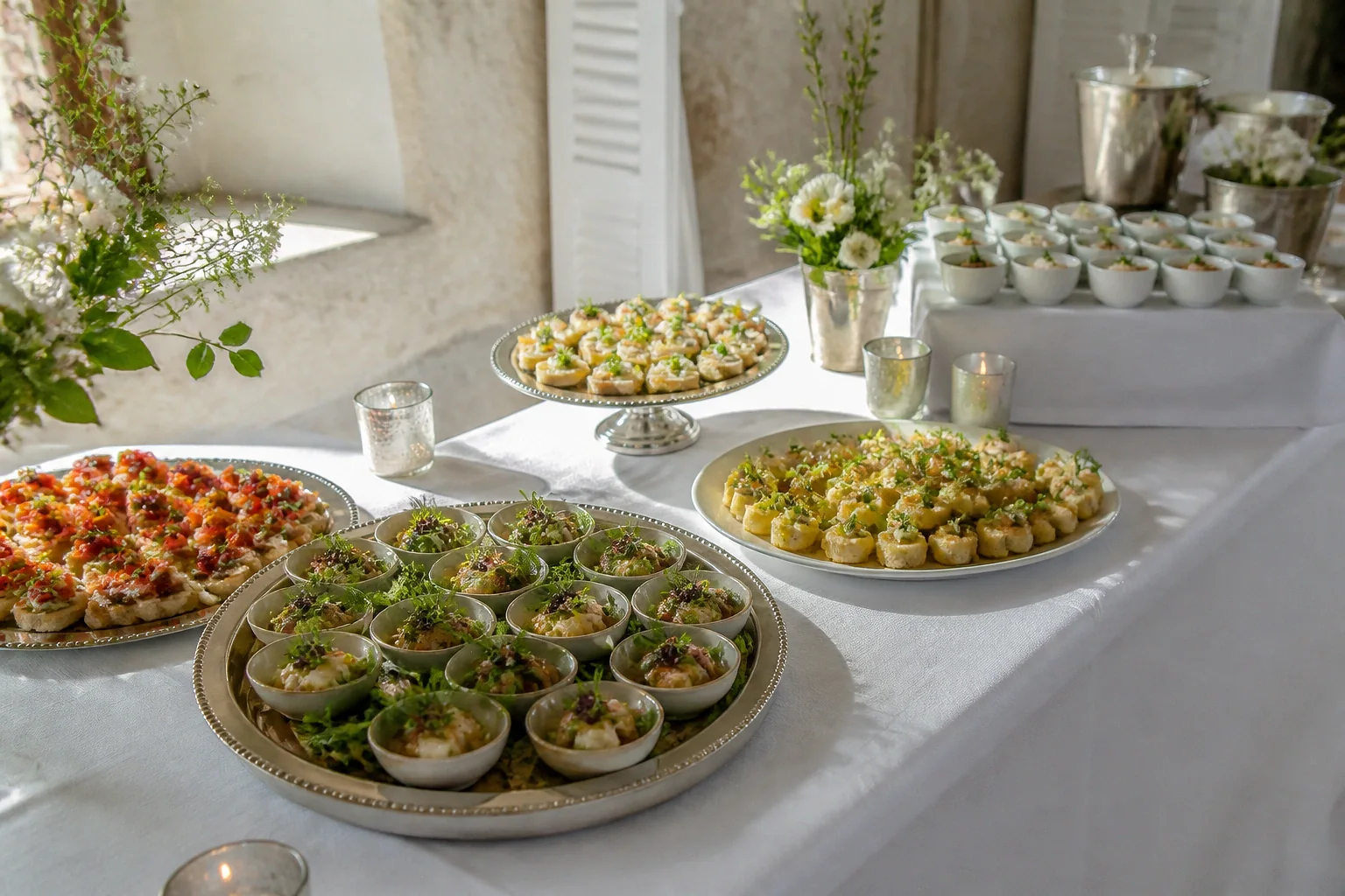 Préparations salées pour un cocktail de mariage — illustration générée par IA