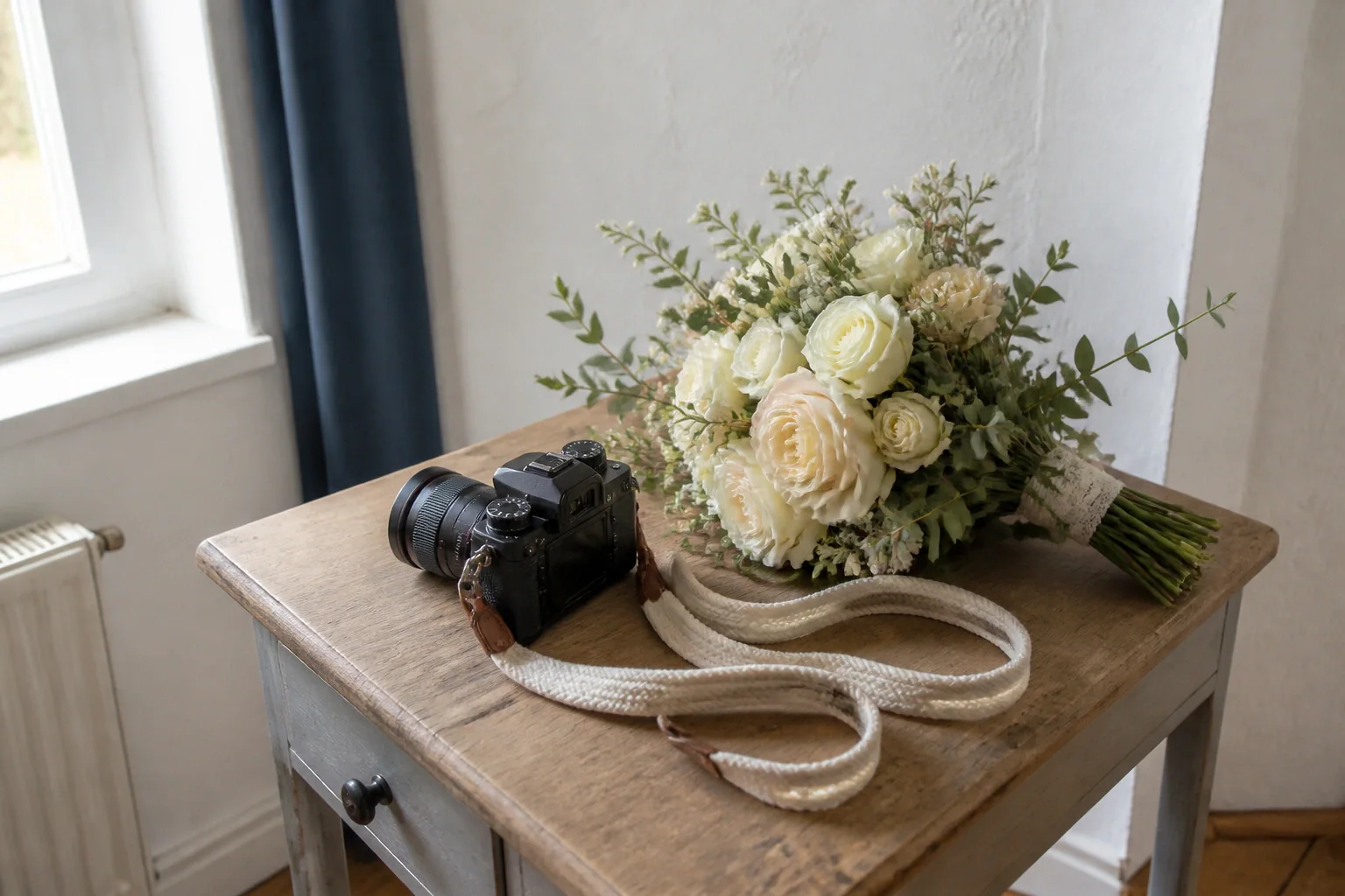 Appareil photo et accessoires de reportage de mariage — illustration générée par IA