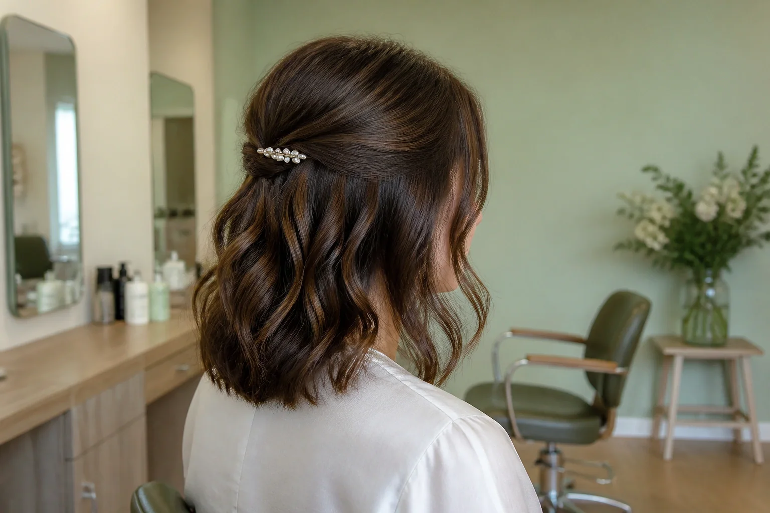 Coiffure de cérémonie vue pendant la préparation — illustration générée par IA