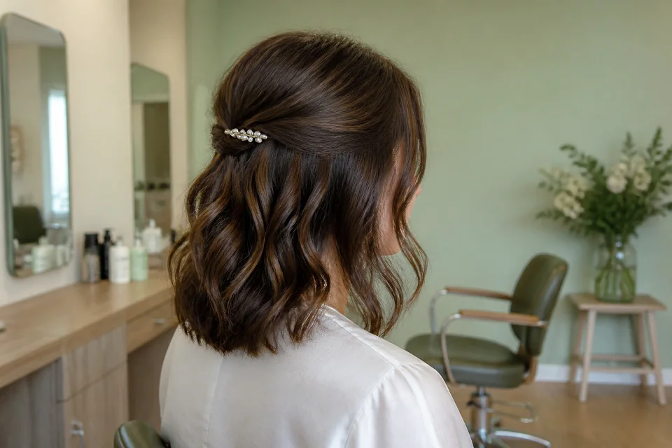 Coiffure de cérémonie vue pendant la préparation — illustration générée par IA