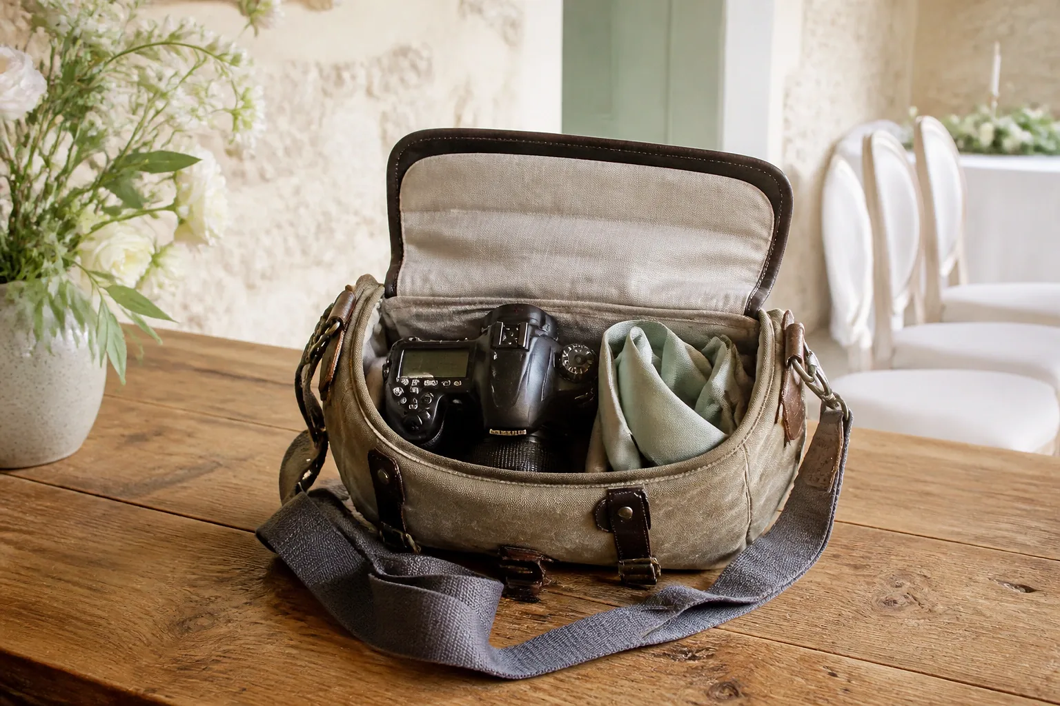 Appareil photo et accessoires de reportage de mariage — illustration générée par IA