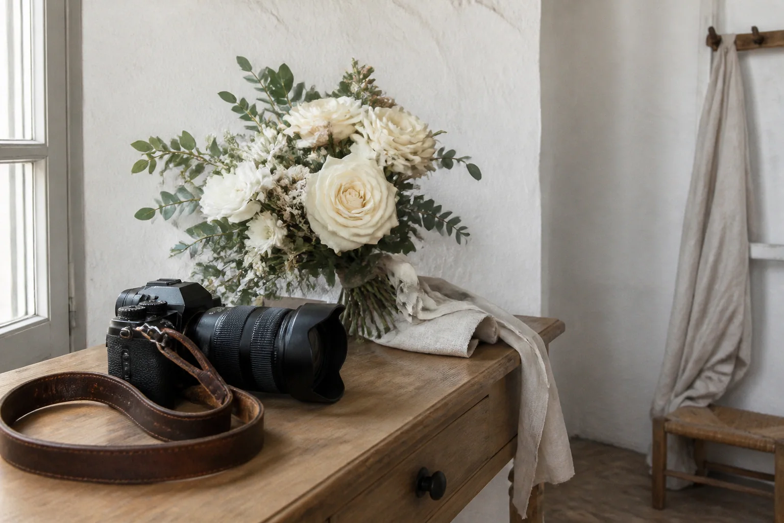 Appareil photo et accessoires de reportage de mariage — illustration générée par IA