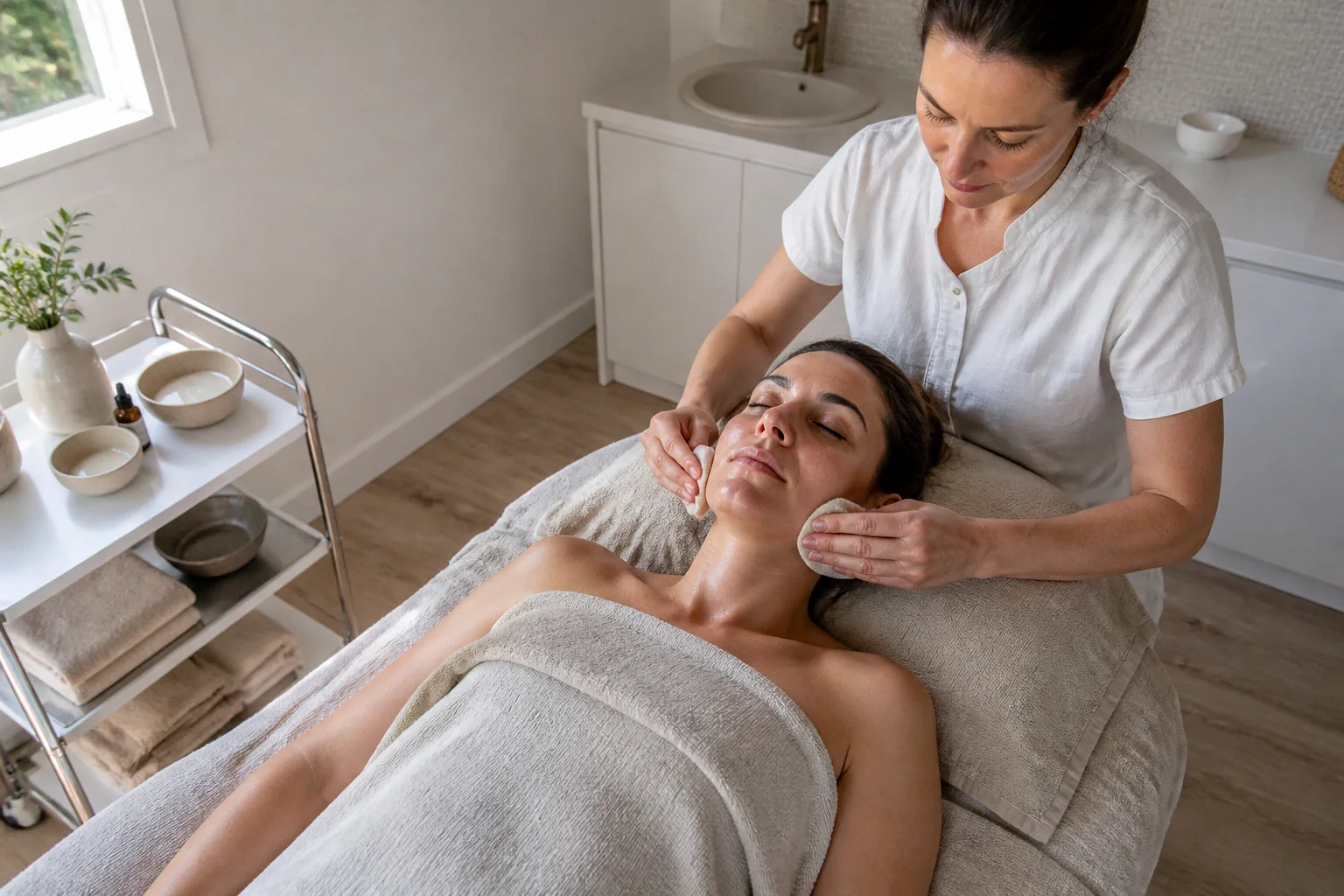 Préparation de soins esthétiques avant un mariage — illustration générée par IA