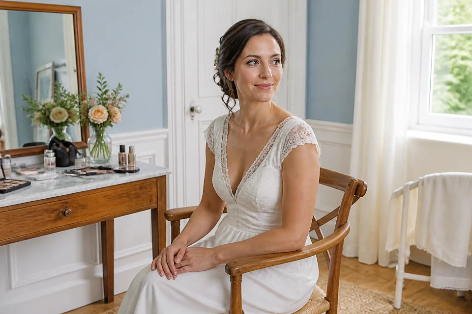 Préparation d’un maquillage de mariage — illustration générée par IA