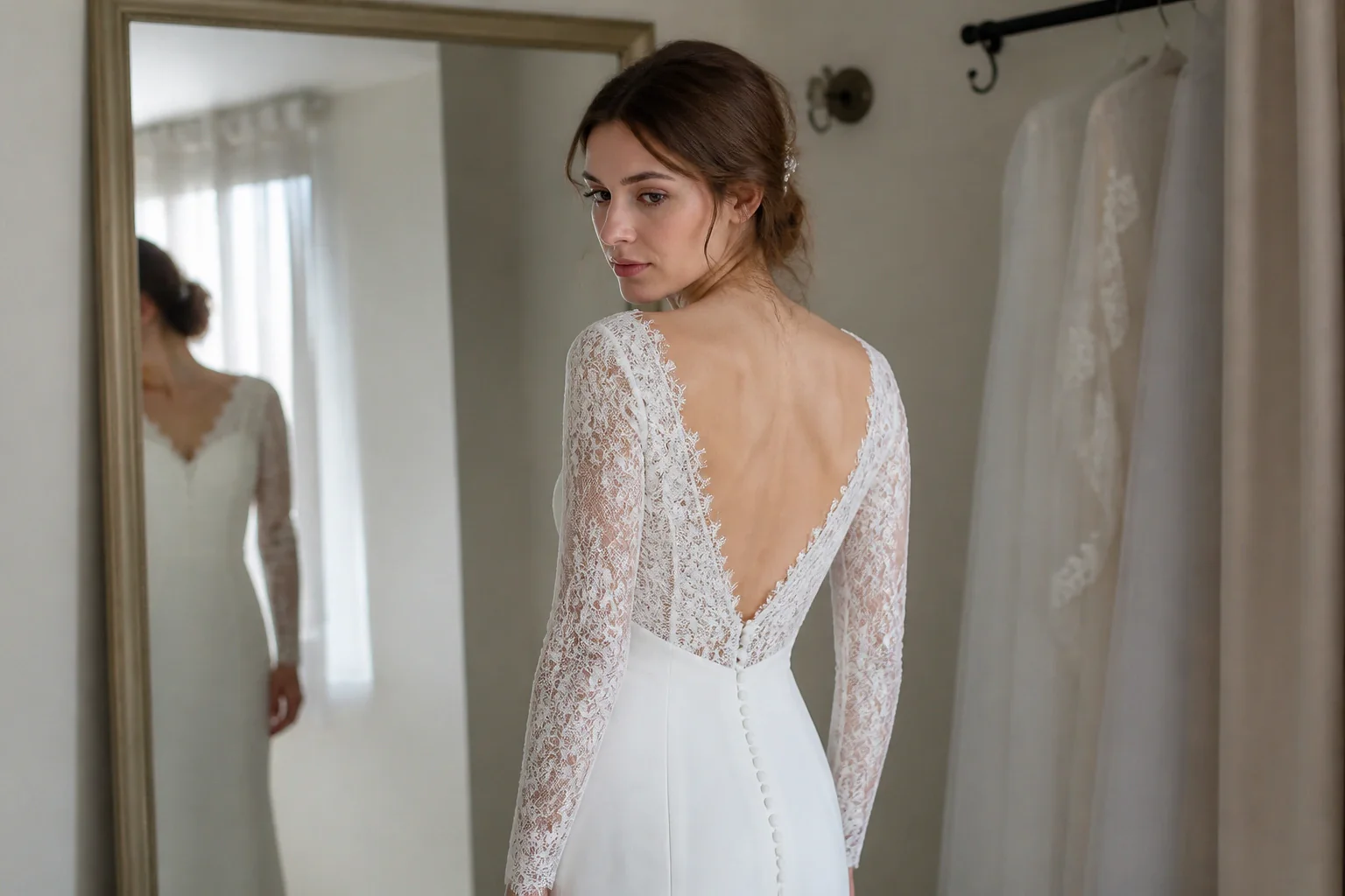 Robe de mariée dans un atelier de confection — illustration générée par IA