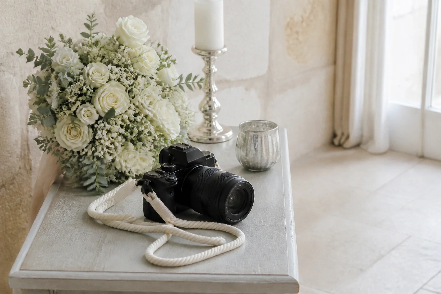 Appareil photo et accessoires de reportage de mariage — illustration générée par IA