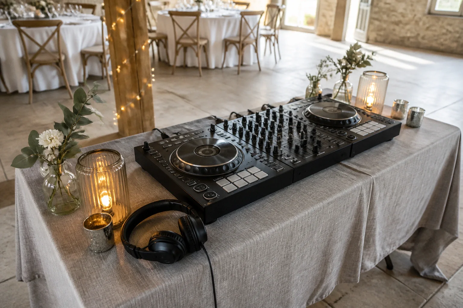 Préparation musicale d’une soirée de mariage — illustration générée par IA