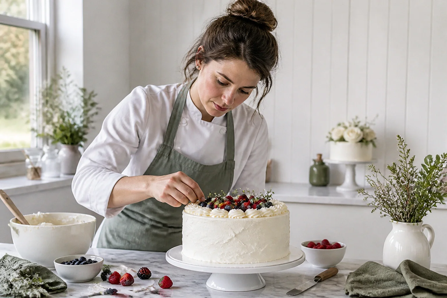 Gâteau de mariage préparé dans un atelier — illustration générée par IA