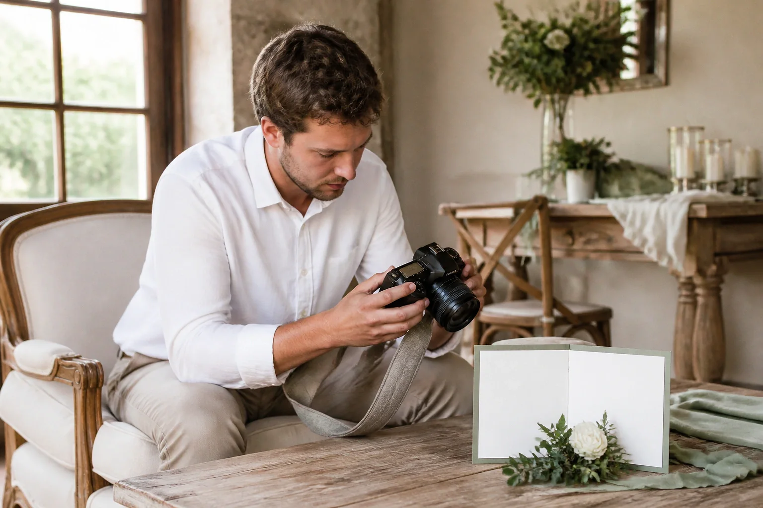Appareil photo et accessoires de reportage de mariage — illustration générée par IA