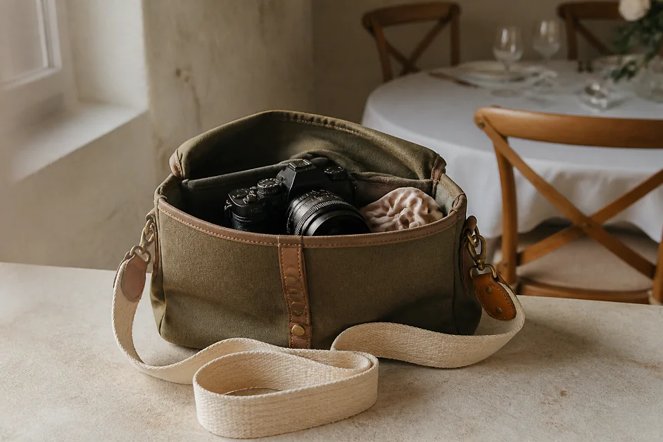 Appareil photo et accessoires de reportage de mariage — illustration générée par IA