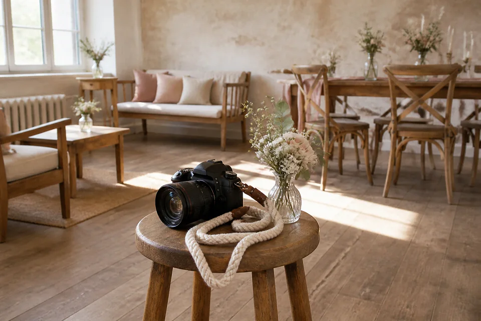 Appareil photo et accessoires de reportage de mariage — illustration générée par IA