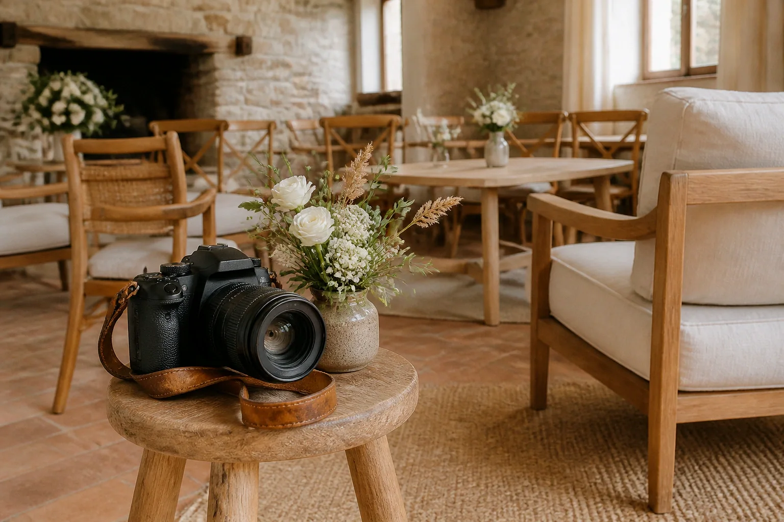 Appareil photo et accessoires de reportage de mariage — illustration générée par IA