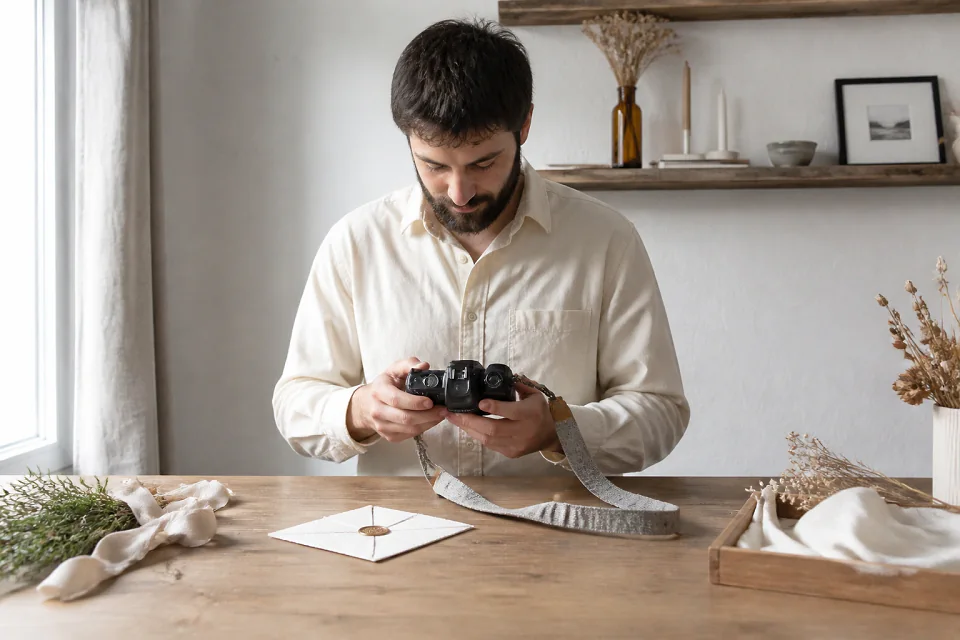 Appareil photo et accessoires de reportage de mariage — illustration générée par IA