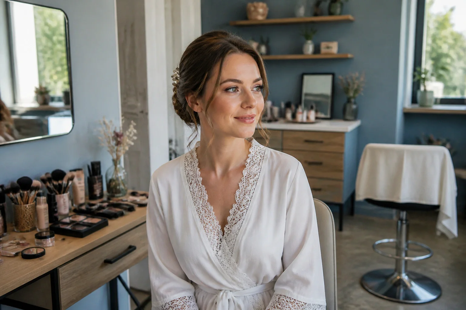 Préparation d’un maquillage de mariage — illustration générée par IA