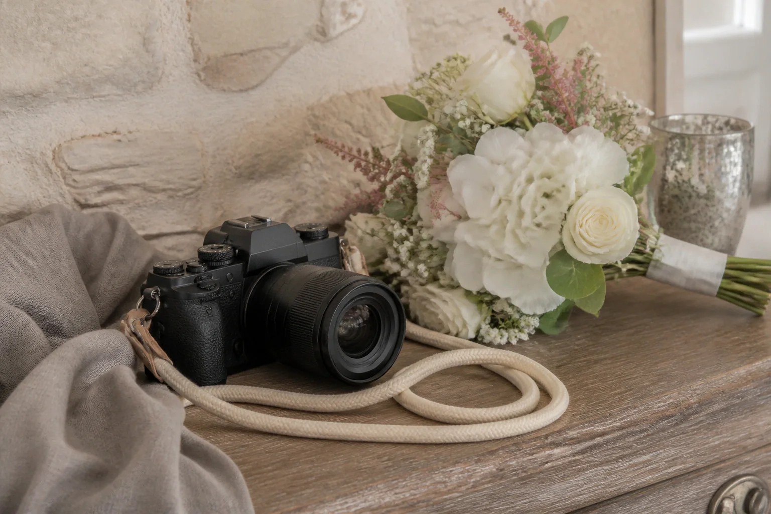 Appareil photo et accessoires de reportage de mariage — illustration générée par IA