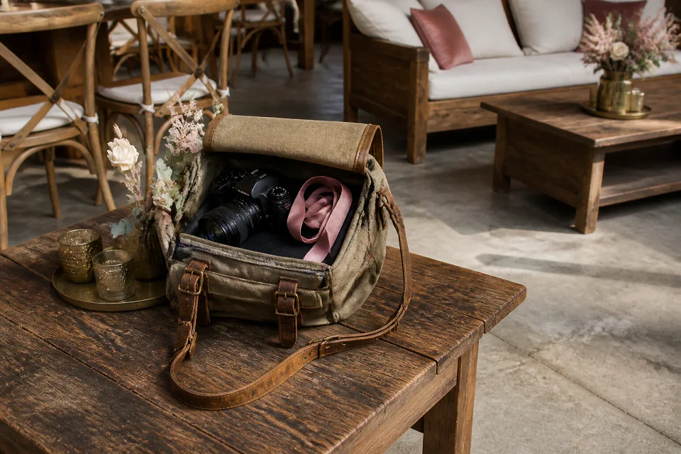 Appareil photo et accessoires de reportage de mariage — illustration générée par IA
