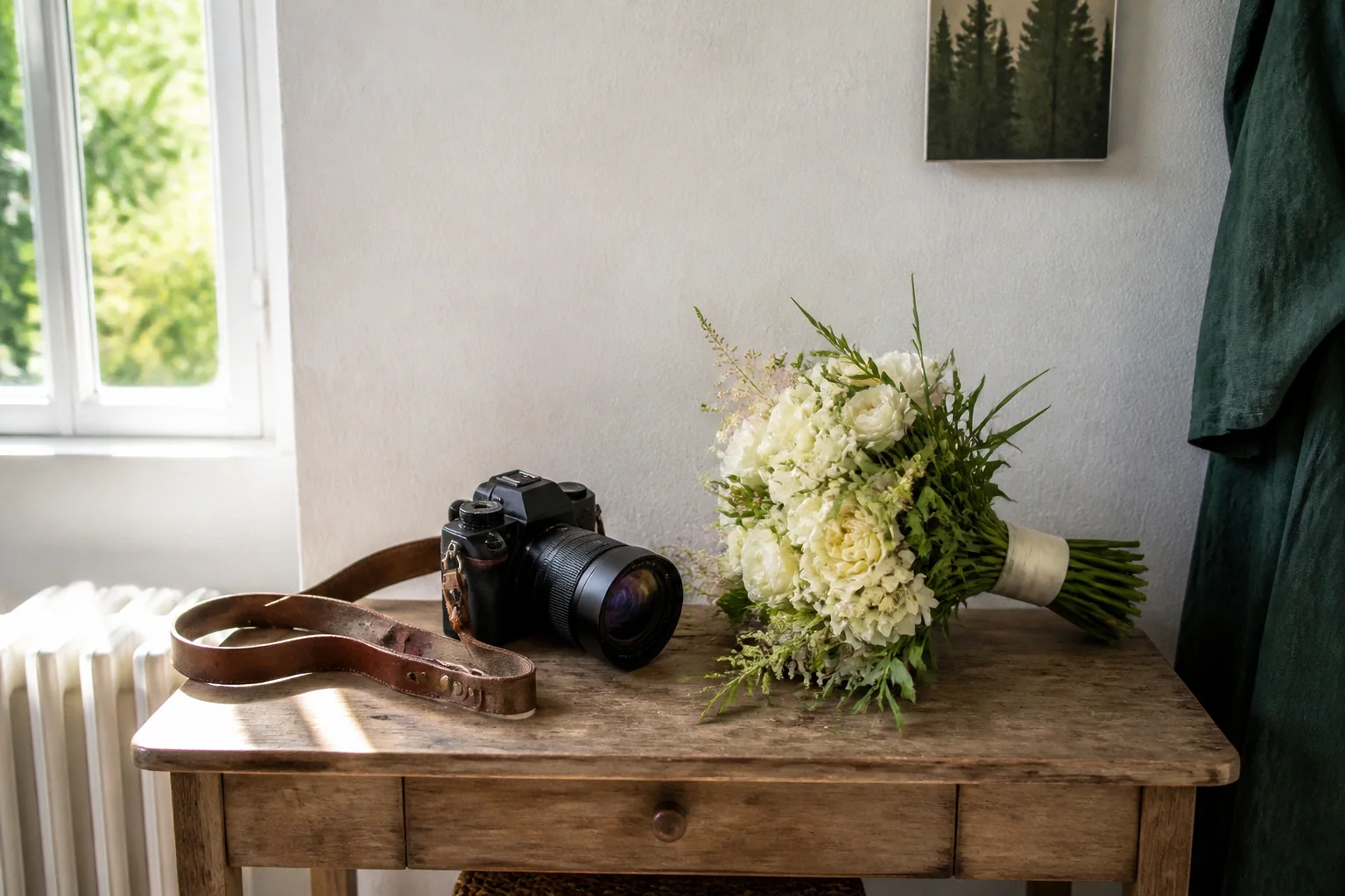 Appareil photo et accessoires de reportage de mariage — illustration générée par IA