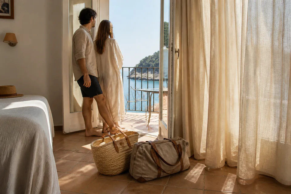 Bagages et hébergement pour un voyage de noces — illustration générée par IA
