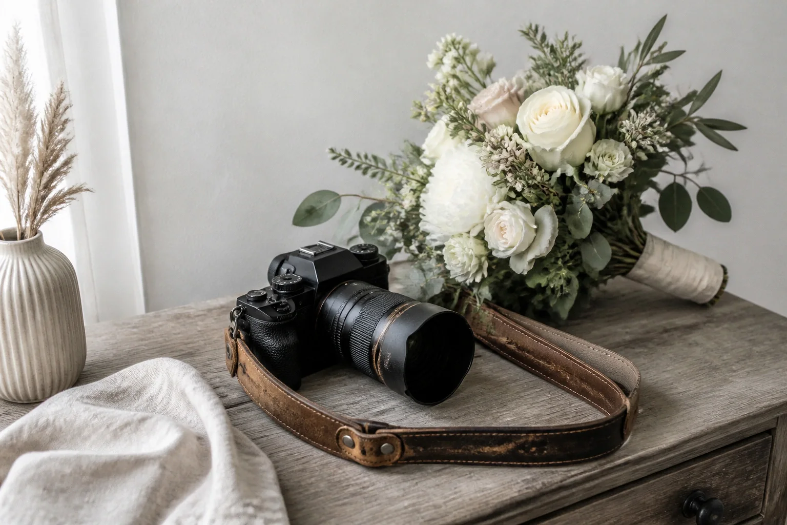Appareil photo et accessoires de reportage de mariage — illustration générée par IA