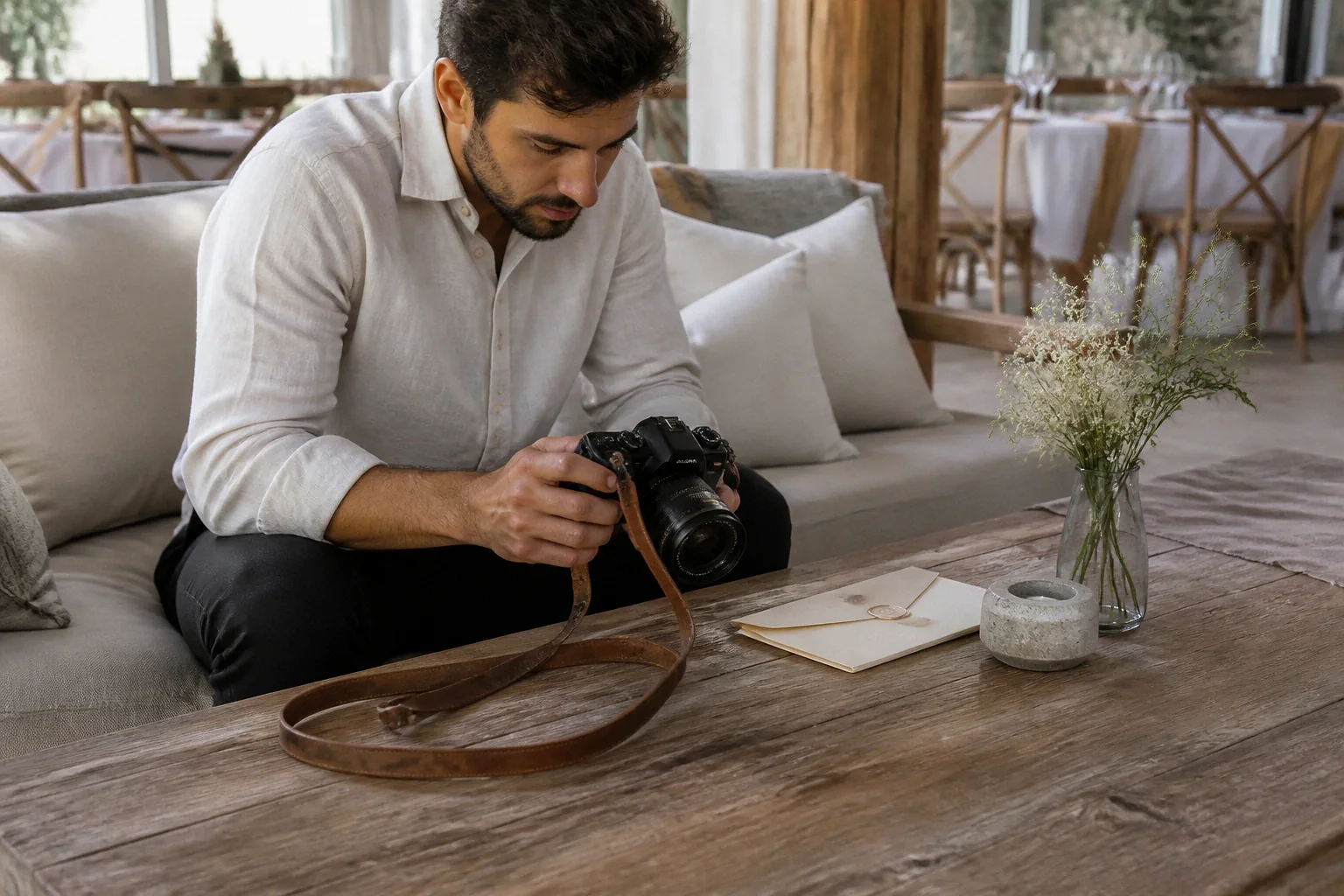 Appareil photo et accessoires de reportage de mariage — illustration générée par IA