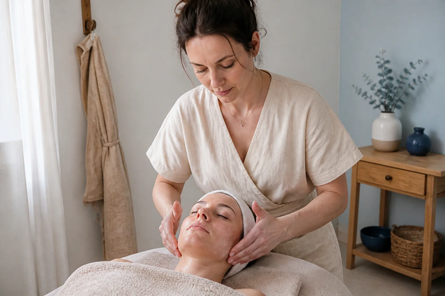 Préparation de soins esthétiques avant un mariage — illustration générée par IA