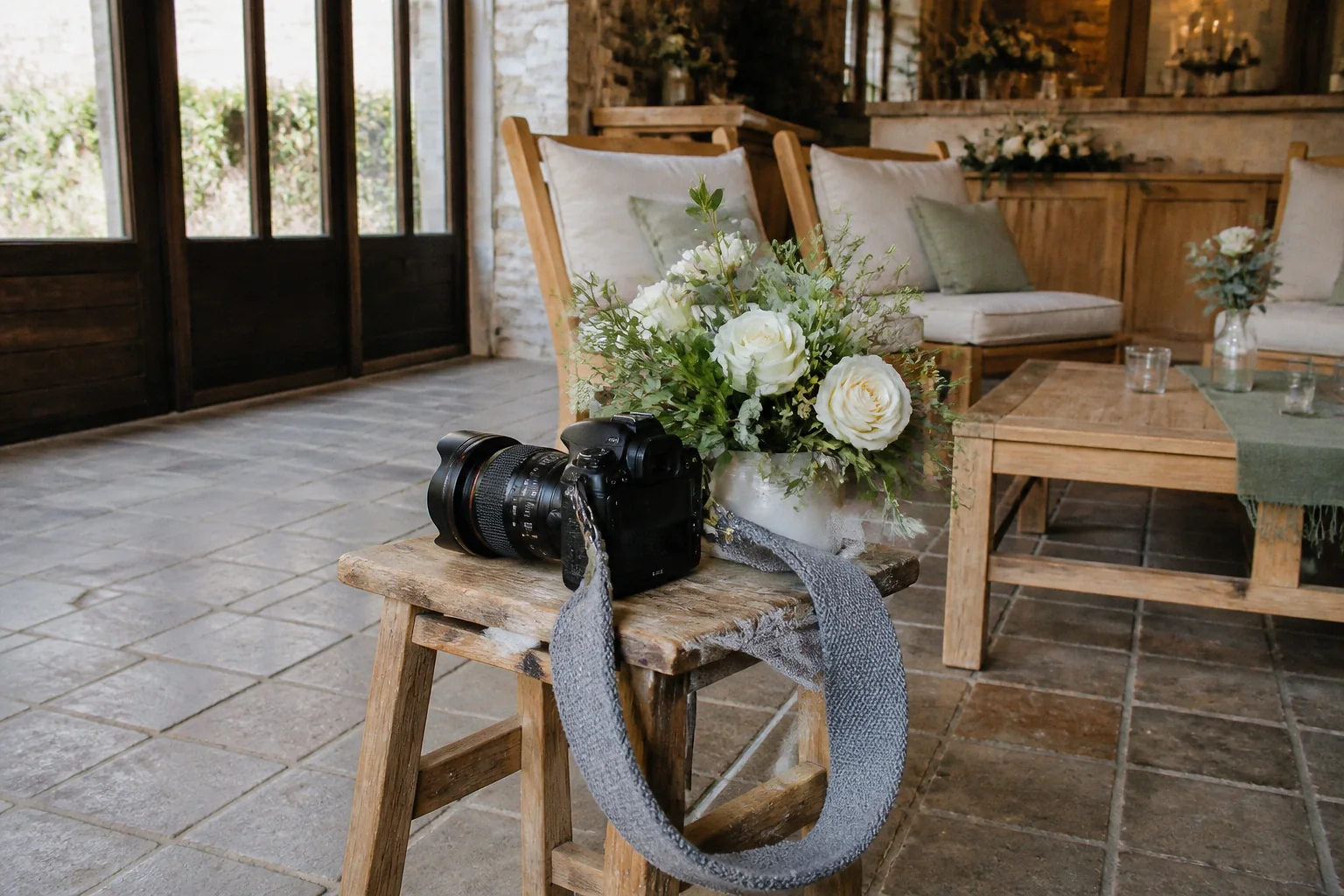 Appareil photo et accessoires de reportage de mariage — illustration générée par IA
