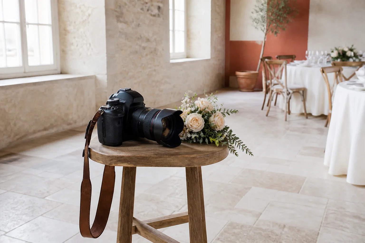 Appareil photo et accessoires de reportage de mariage — illustration générée par IA