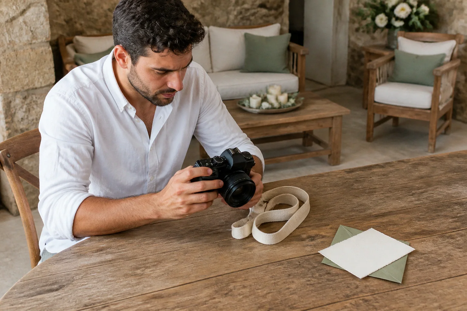 Appareil photo et accessoires de reportage de mariage — illustration générée par IA
