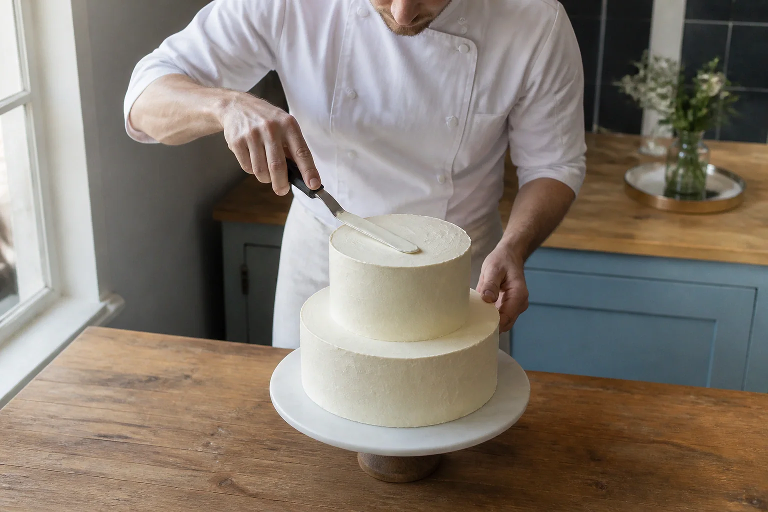 Gâteau de mariage préparé dans un atelier — illustration générée par IA