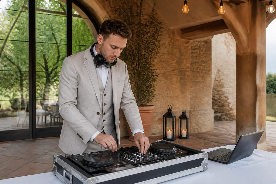 Préparation musicale d’une soirée de mariage — illustration générée par IA