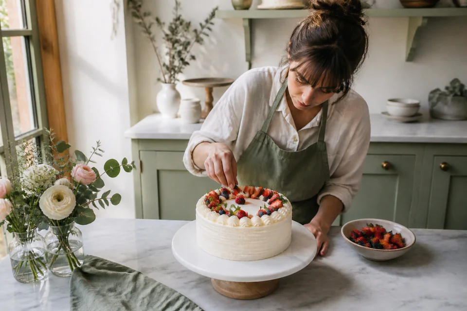 Gâteau de mariage préparé dans un atelier — illustration générée par IA