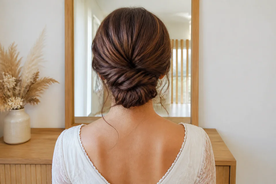 Coiffure de cérémonie vue pendant la préparation — illustration générée par IA