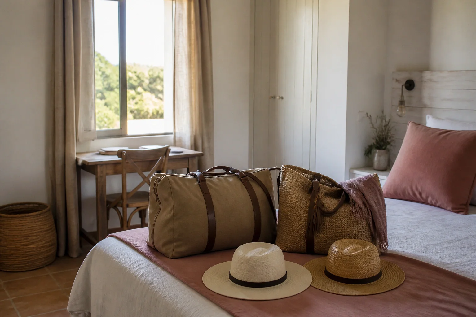 Bagages et hébergement pour un voyage de noces — illustration générée par IA