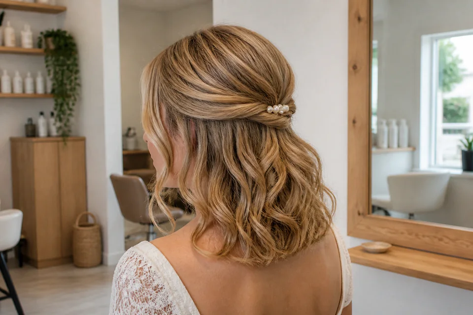 Coiffure de cérémonie vue pendant la préparation — illustration générée par IA