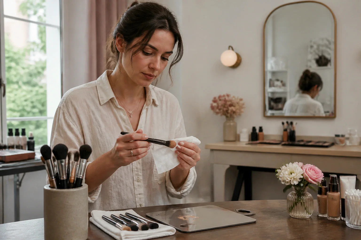 Préparation d’un maquillage de mariage — illustration générée par IA